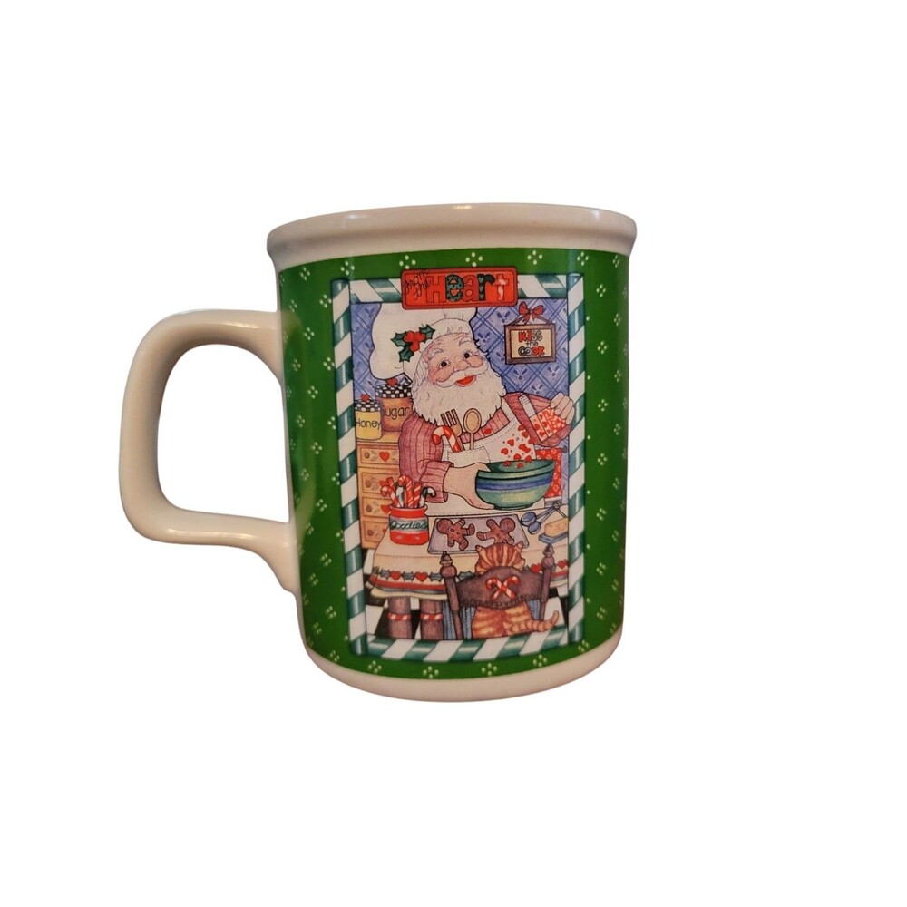 Enesco Chris Davenport Coffee Cup Christmas 1990 Korea Santa Baking